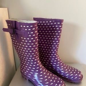 Purple & white rain boots-worn once